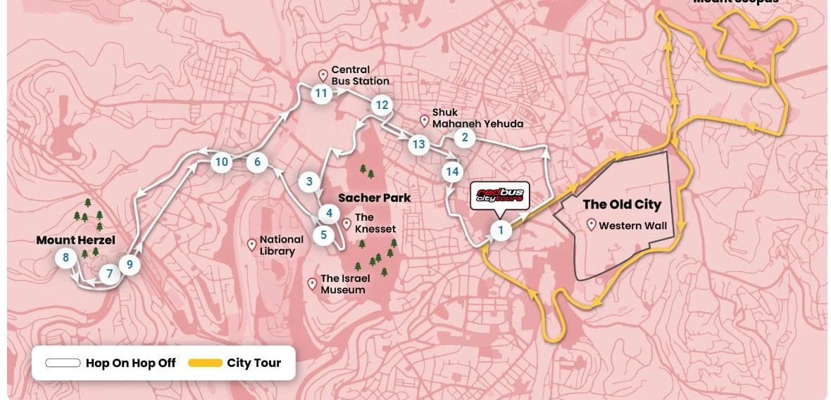 שני מסלולים לבחירה על מפת RED BUS CITY TOURS באדיבות: RED BUS CITY TOURS
