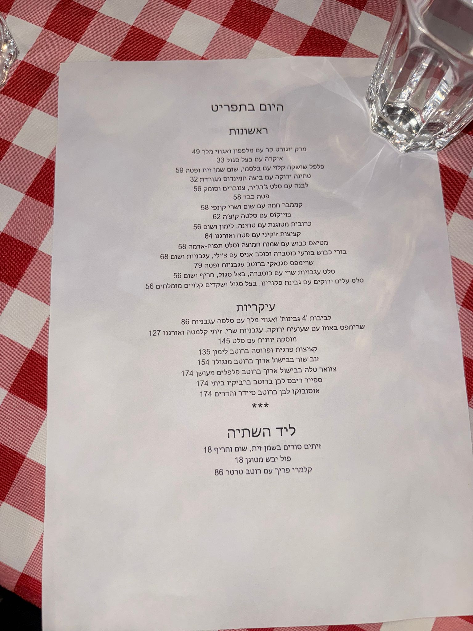תפריט בארוד ירושלים