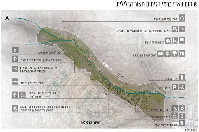 הדמיה של פרויקט שיקום ופיתוח ואדי כרמי הזיתים בחצור הגלילית